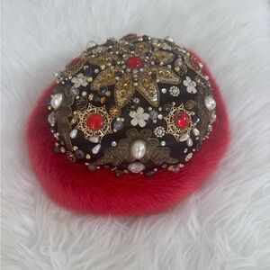 Tailor Vintage Red and Gold Embellished Hat